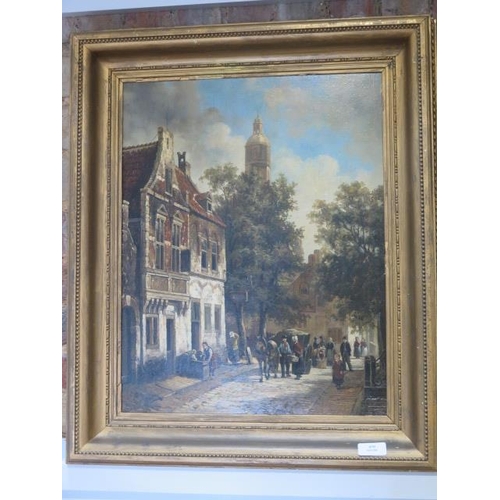 476 - Oil on panel Dutch street scene signed L Dommersen with Louis Dommersen labels verso - frame size 65... 