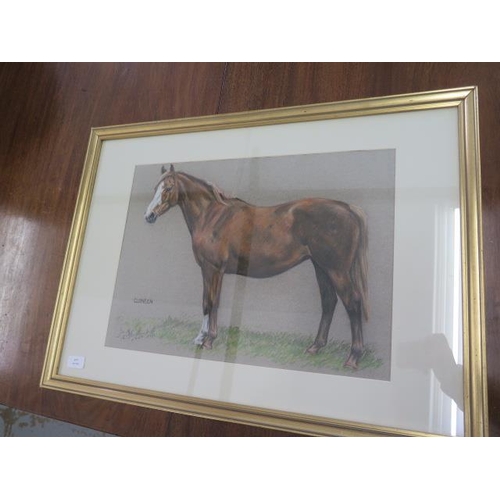 477 - Janet McGloughlin Minch - Lived in Ireland - Horse Drawing of Cloneen 1988 A.N.C.A - Glazed, mounted... 