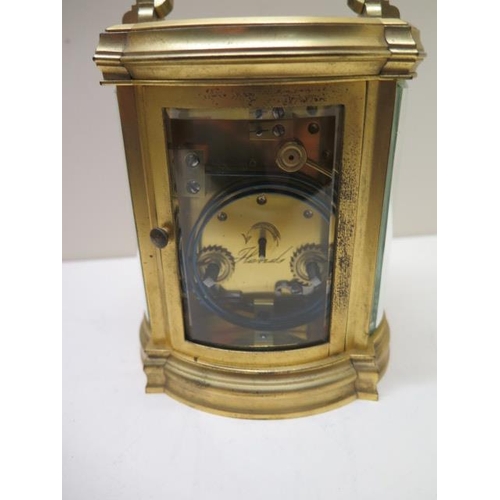 535 - A brass carriage clock striking on a gong - Height 16cm - working in saleroom