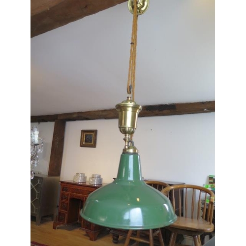 574 - An industrial type rise and fall lamp - shade 35cm diameter