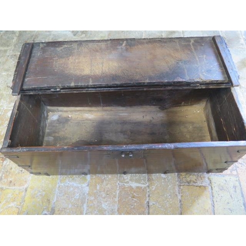 588 - An antique mahogany or walnut box with steel fittings - Width 68cm x Depth 29cm x 29cm - nice patina... 