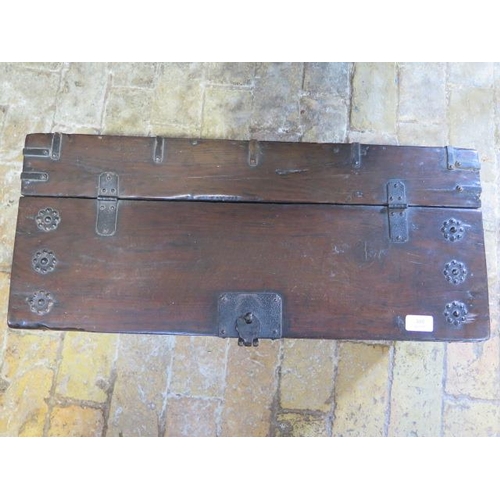 588 - An antique mahogany or walnut box with steel fittings - Width 68cm x Depth 29cm x 29cm - nice patina... 