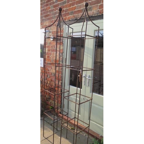 647 - A pair of hand forged wrought iron square section garden obelisks with ball finials - Height 228cm x... 