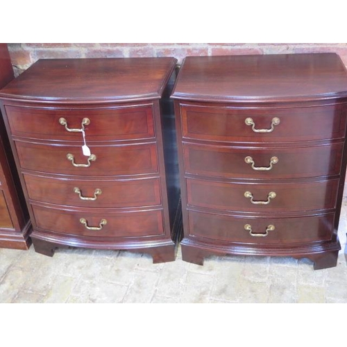 659 - A good quality pair of American mahogany bow front four drawer chests/bedsides with label for Ethan ... 