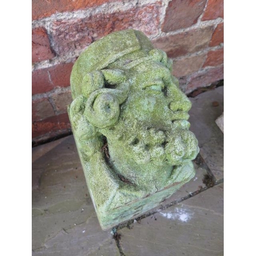 661 - A large cast stone corbel of a King marked 1957 E Ros - Width 18cm x Depth 38cm