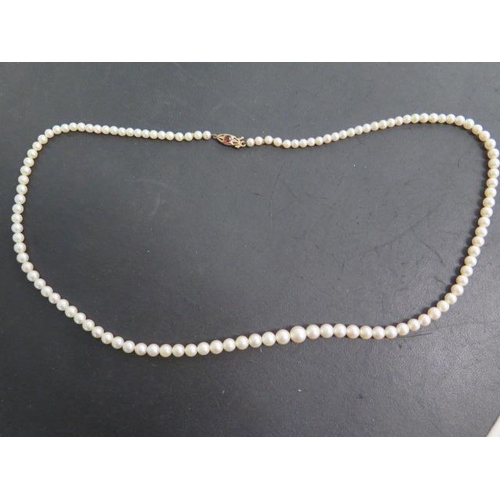 78 - A cultured pearl necklace consisting of 118 cultured Akoya pearls, plain strung and graduating in si... 