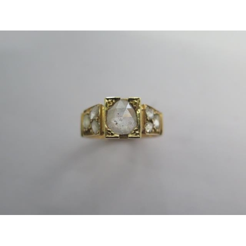 95 - A gold mine cut diamond ring - tests to approx 22ct - central diamond approx 7mm x 6mm x 2mm - appro... 