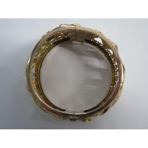 98 - A Chinese 14ct yellow gold hinged bangle - 5.5cm internal - Height 2.8cm - approx weight 46 grams - ... 