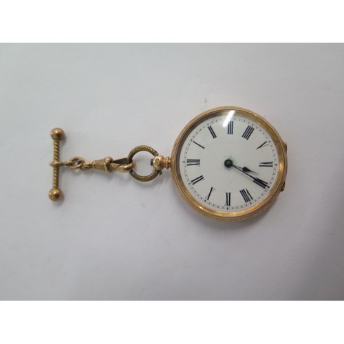 234A - A 14ct yellow gold open face key wind pocket watch - approx weight 35 grams - with 35mm case - base ... 