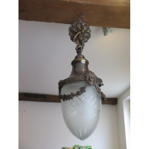 557 - A glass ceiling lantern hanging lamp - total height 50cm