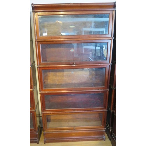 598 - A mahogany five section glazed Globe Wernicke stacking bookcase all with labels, all glass intact, t... 