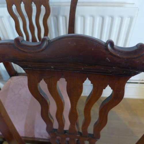 46 - Five 19th century mahogany dining chairs with wavy splats and a later replacement chair - 6 in total... 