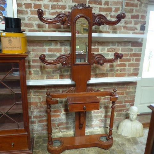 61 - A Victorian mahogany mirror back tree hallstand with glove drawer and stick stands - Height 202cm x ... 