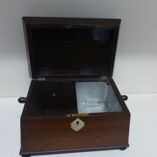 634 - A 19th century rosewood tea caddy - missing one cover, otherwise good - Width 23cm