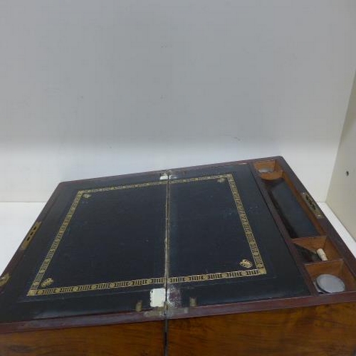 632 - A Victorian brass bound walnut writing slope with a fitted interior and two secret drawers - 17cm x ... 