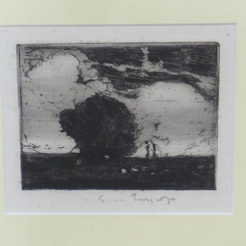 532 - Sir Frank Brangwyn RA RWS (1867-1956) signed etching - frame size 23m x 24cm - good condition