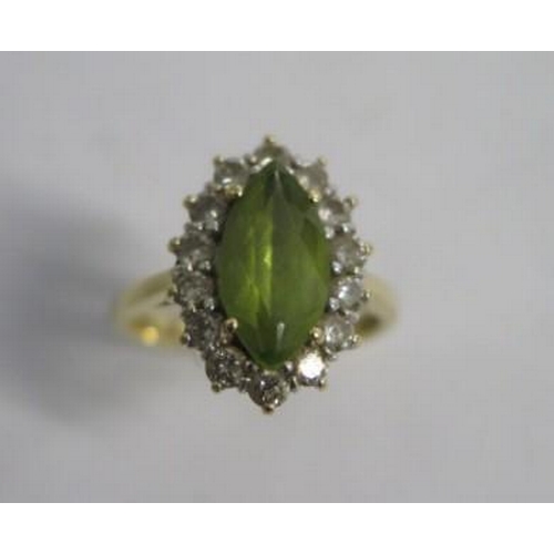 1 - A hallmarked 18ct yellow gold peridot and diamond ring size I/J - approx weight 4.2 grams - head app... 