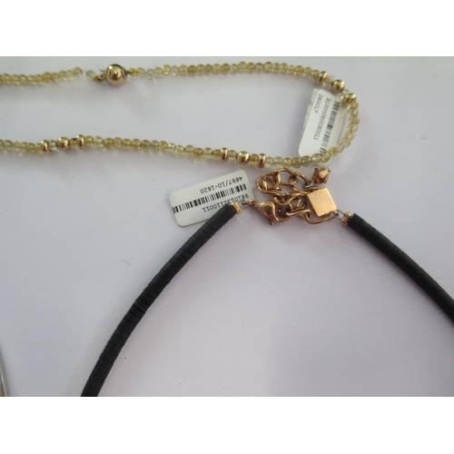 102 - A Coeur de Lion rose gold beaded necklace, a Coeur de Lion rose gold/black cord necklace and a 9ct y... 