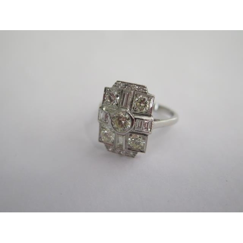 129 - An Art Deco style platinum and diamond ring - Total weight of diamonds approx 2ct - ring size approx... 