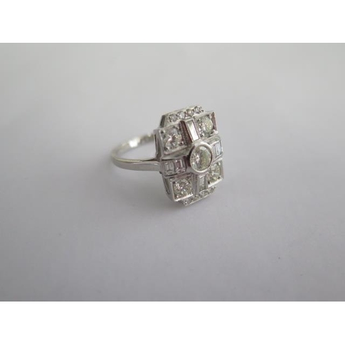 129 - An Art Deco style platinum and diamond ring - Total weight of diamonds approx 2ct - ring size approx... 