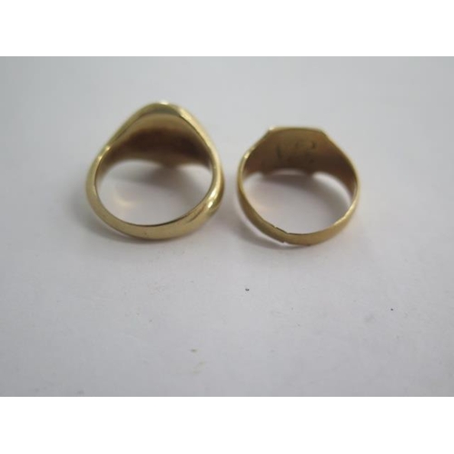 13 - Two 9ct yellow gold signet rings sizes M and N - approx weight 11.6 grams