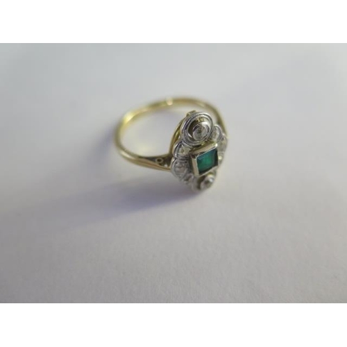 21 - An 18ct yellow gold diamond and emerald ring size L -approx weight 3 grams - head approx 14mm x 10mm... 
