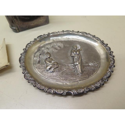 212 - An Eastern white metal presentation pin dish and a white metal book - Height 9cm marked Kolhapur - t... 