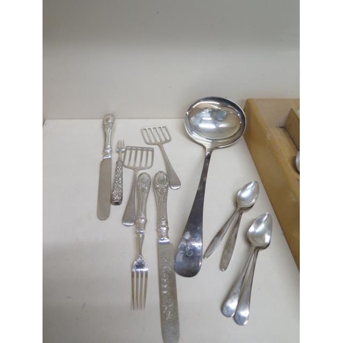 216 - Assorted plated cutlery in a canteen tray