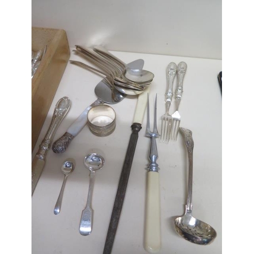 216 - Assorted plated cutlery in a canteen tray