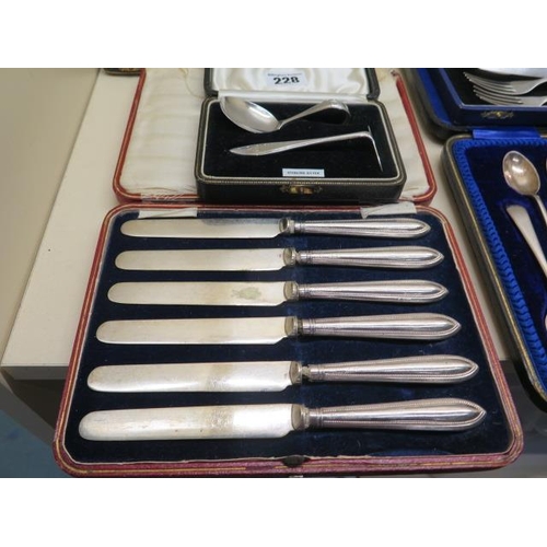 228 - A collection of assorted silver flatware including six silver handle knives, two sets of six silver ... 