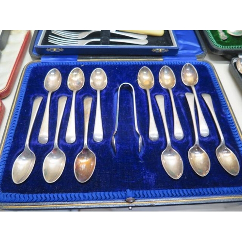 228 - A collection of assorted silver flatware including six silver handle knives, two sets of six silver ... 