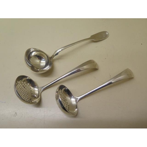 229 - A pair of Continental silver sifter spoons - Length 16cm and a Continental silver ladle - Length 20c... 