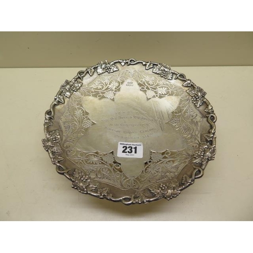 231 - A silver presentation footed dish Sheffield 1945/46 S&W - width 22cm - approx weight 14 troy oz