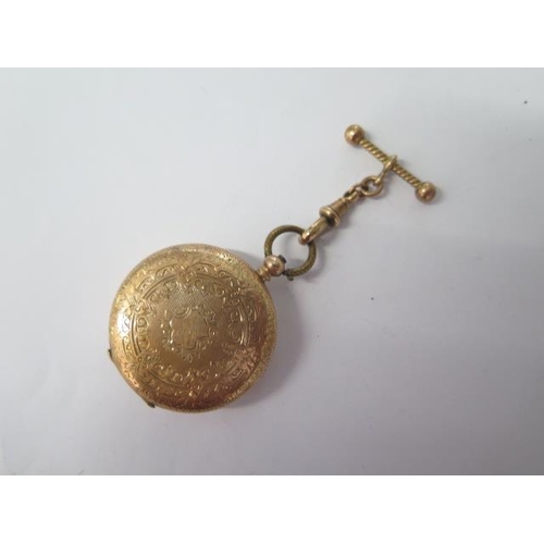 264 - A 14ct yellow gold open face key wind pocket watch - approx weight 35 grams - with 35mm case - base ... 