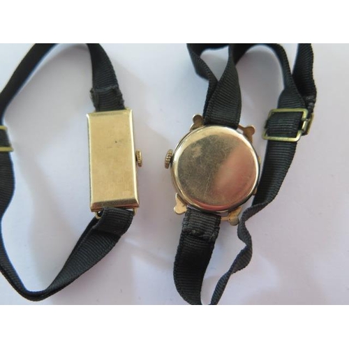 272 - Two 9ct yellow gold manual wind ladies watches on cloth straps - total weight approx 19.5 grams - ex... 