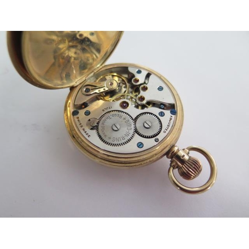 285 - A 9ct yellow gold top wind half hunter pocket watch - 50mm case - approx weight 97 grams - generally... 