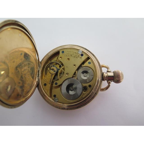 286 - A Waltham Traveller gold plated top wind Hunter pocket watch - 50mm case - running, generally good c... 