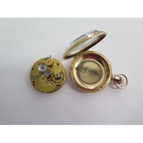 287 - An Elgin gold plated top wind open face pocket watch - 50mm case - runs but stops, possibly overwoun... 