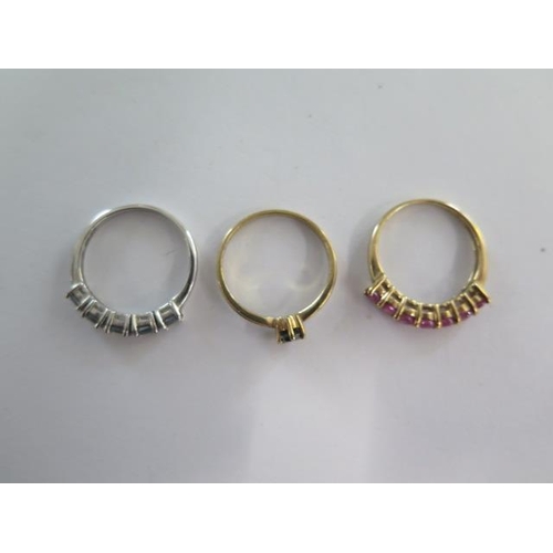 29 - Three 9ct yellow gold dress rings size N/O - total approx weight 5.8 grams - all generally good