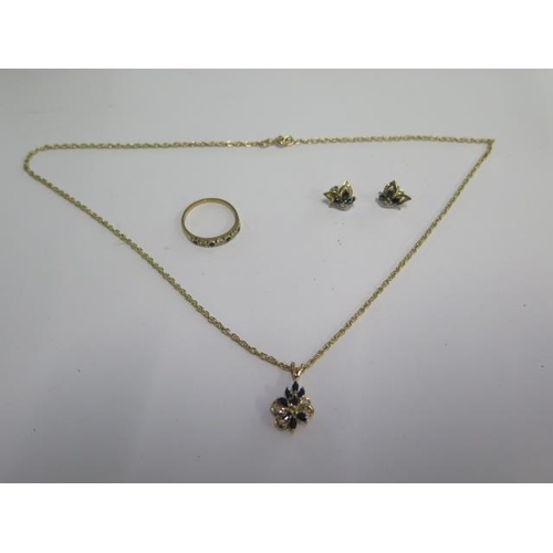 36 - A matched 9ct yellow gold ring, earring, pendant and chain set - ring size P - total weight approx 8... 
