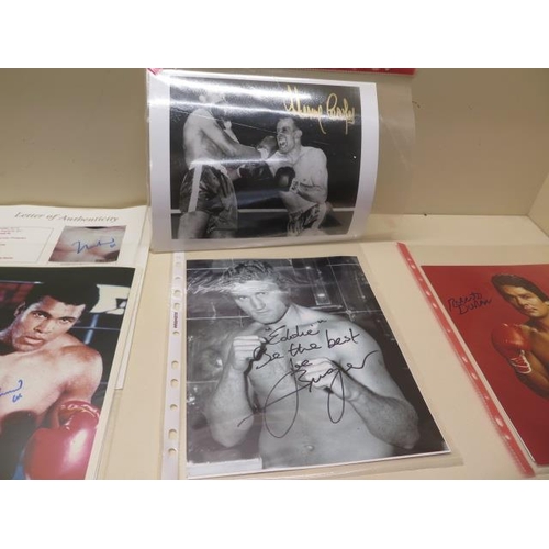 366 - A collection of seven boxing autographed photos including Mohammed Ali, Joe Bugner, Henry Cooper