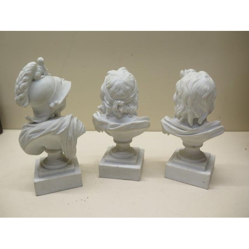 383 - Three Parian ware classical busts - Height 15cm - all with chips or repair