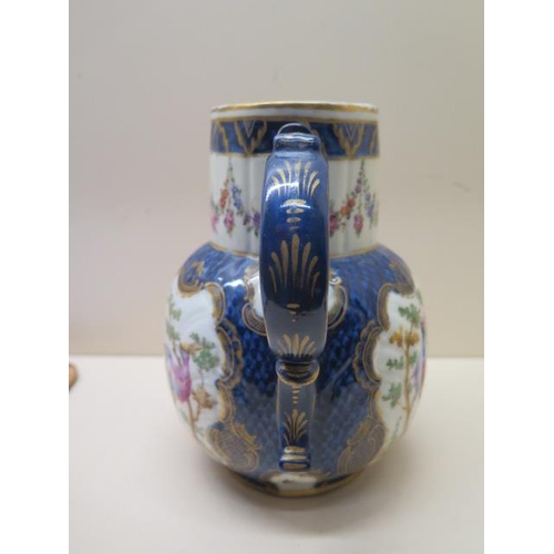 391 - A 19th century mask jug decorated with exotic birds and insects - Height 21cm - some wear to gilt ot... 