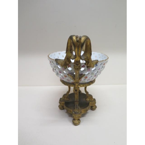 396 - An ormolu mounted porcelain pierced centrepiece - Height 20cm x Width 29cm