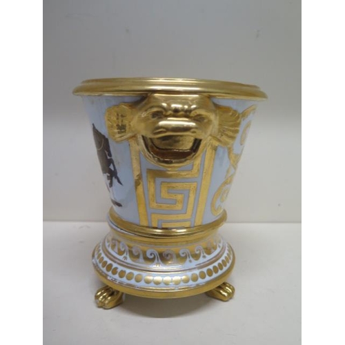 398 - A 19th century gilt decorated planter and base - Height 17cm - some chipping and wear but reasonably... 