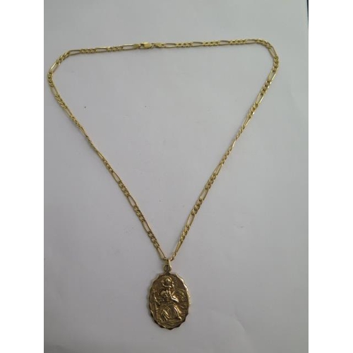 4 - A 9ct yellow gold St Christopher pendant - Height 4cm - on a 9ct 50cm chain - total approx weight 23... 