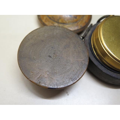 411 - A Norton & Co pocket barometer in part case and a compass in treen box - Width 5.5cm