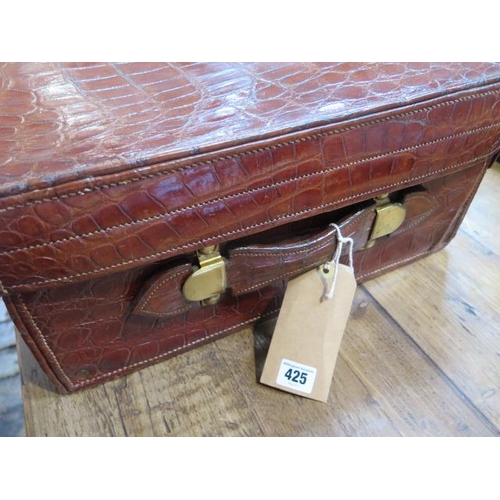 425 - An Edwardian crocodile leather gentleman's vanity case , trunk, by Mappin and Webb , the hinged lid ... 