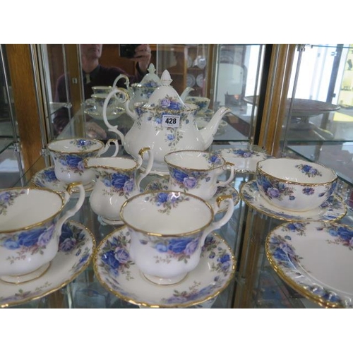 428 - A Royal Albert Moonlight Rose blue printed tea set - four piece with two dinner plates, cake plate, ... 