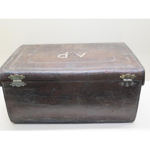 438 - Geological Interest , A leather trunk/case with contents of Fossils , Rocks etc , a students brass f... 